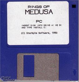 Artwork on the Disc for Rings of Medusa on the Microsoft DOS.