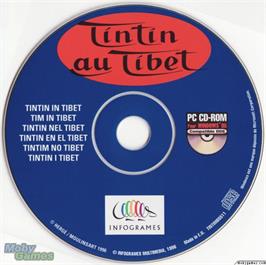 Artwork on the Disc for Tintin in Tibet on the Microsoft DOS.