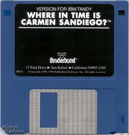 Artwork on the Disc for Where in Time is Carmen Sandiego on the Microsoft DOS.