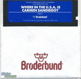 Artwork on the Disc for Where in the USA is Carmen Sandiego on the Microsoft DOS.