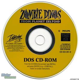 Artwork on the Disc for Zombie Dinos From Planet Zeltoid on the Microsoft DOS.