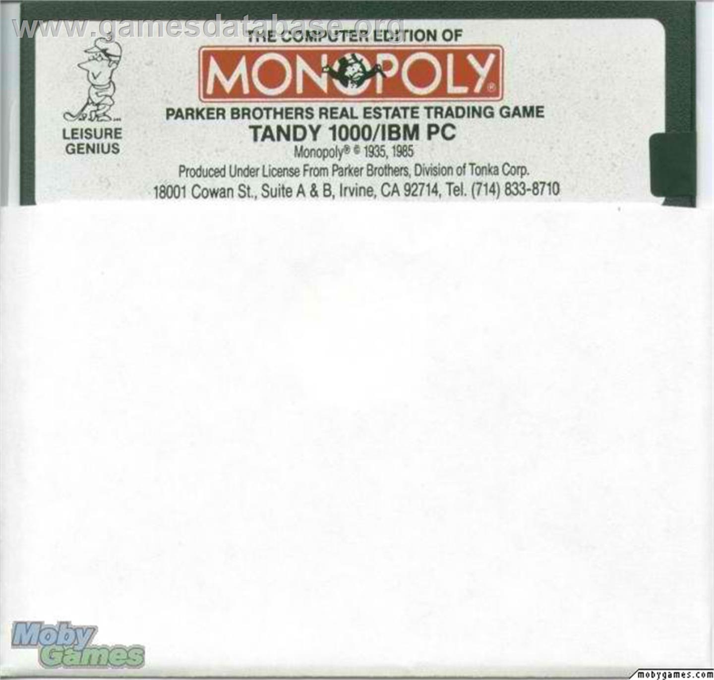 Leisure Genius presents Monopoly - Microsoft DOS - Artwork - Disc