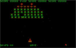 In game image of Galaxian on the Microsoft DOS.