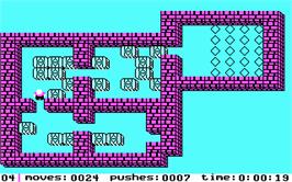 In game image of Soko-Ban on the Microsoft DOS.