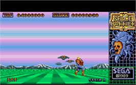 In game image of Space Harrier on the Microsoft DOS.
