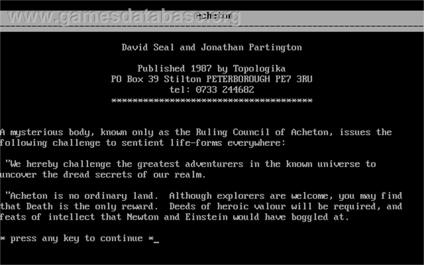 Acheton - Microsoft DOS - Artwork - In Game