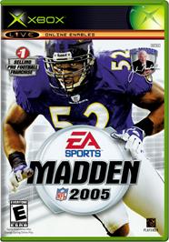 Box cover for Madden NFL 2005 on the Microsoft Xbox.