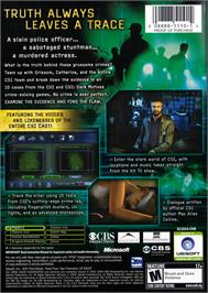 Box back cover for CSI: Crime Scene Investigation on the Microsoft Xbox.