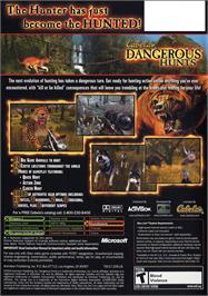 Box back cover for Cabela's Dangerous Hunts on the Microsoft Xbox.