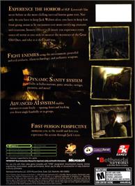 Box back cover for Call of Cthulhu: Dark Corners of the Earth on the Microsoft Xbox.