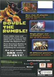 Box back cover for Digimon Rumble Arena 2 on the Microsoft Xbox.