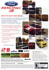 Box back cover for Ford Racing 3 on the Microsoft Xbox.