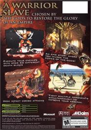 Box back cover for Gladiator: Sword of Vengeance on the Microsoft Xbox.