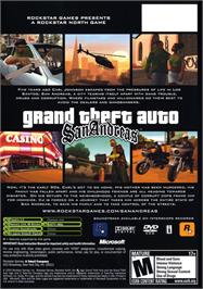 Box back cover for Grand Theft Auto: San Andreas on the Microsoft Xbox.