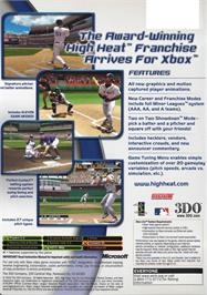 Box back cover for High Heat Major League Baseball 2004 on the Microsoft Xbox.