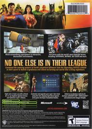 Box back cover for Justice League Heroes on the Microsoft Xbox.