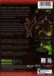 Box back cover for Malice on the Microsoft Xbox.