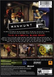 Box back cover for Manhunt on the Microsoft Xbox.
