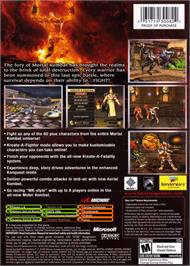 Box back cover for Mortal Kombat: Armageddon on the Microsoft Xbox.