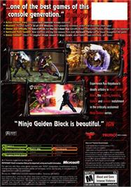 Box back cover for Ninja Gaiden Black on the Microsoft Xbox.