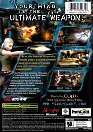 Box back cover for Psi-Ops: The Mindgate Conspiracy on the Microsoft Xbox.