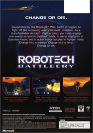 Box back cover for Robotech: Battlecry on the Microsoft Xbox.