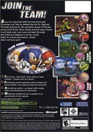 Box back cover for Sonic Heroes on the Microsoft Xbox.