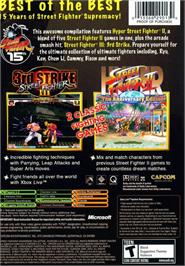 Box back cover for Street Fighter: Anniversary Collection on the Microsoft Xbox.