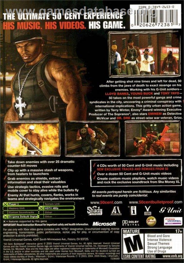 50 Cent: Bulletproof - Microsoft Xbox - Artwork - Box Back