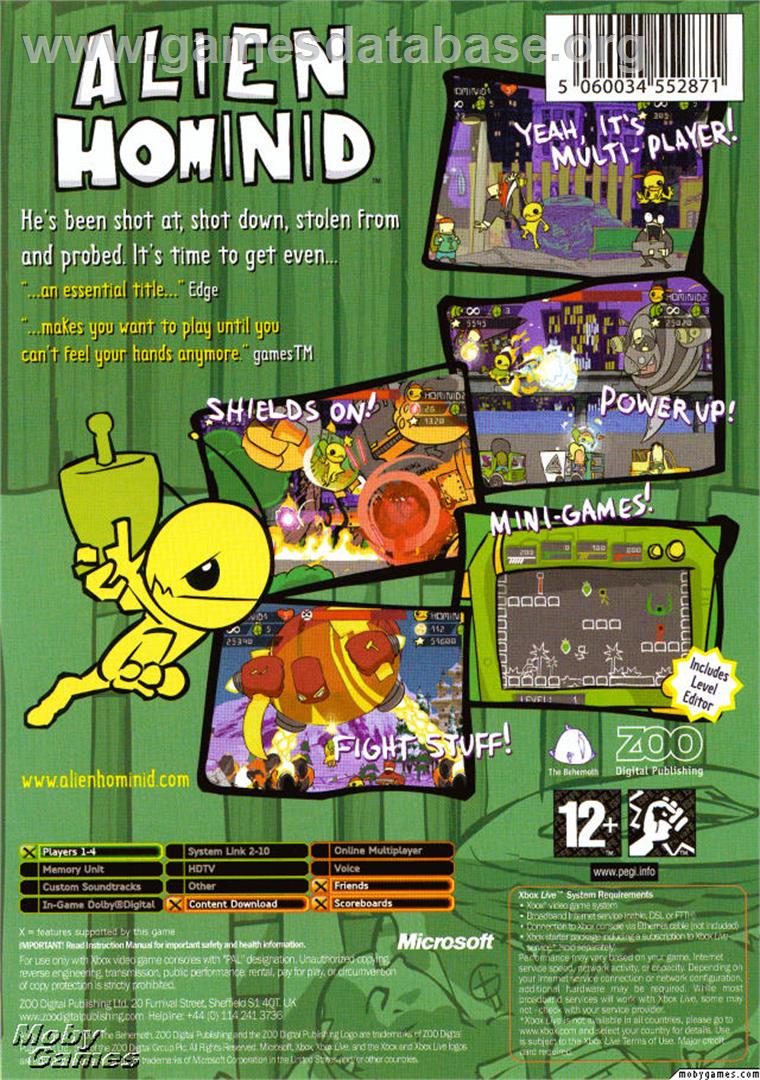 Alien Hominid - Microsoft Xbox - Artwork - Box Back