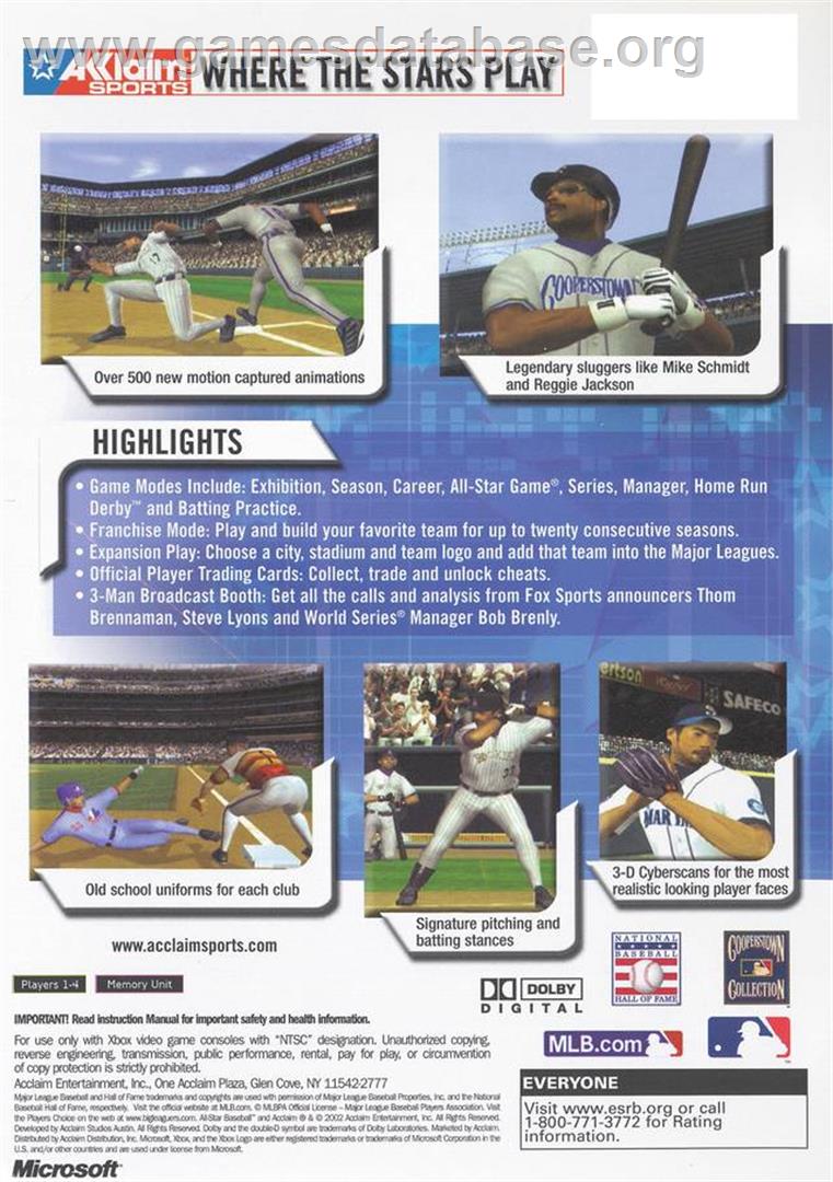 All-Star Baseball 2003 - Microsoft Xbox - Artwork - Box Back
