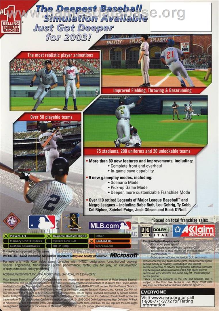 All-Star Baseball 2004 - Microsoft Xbox - Artwork - Box Back
