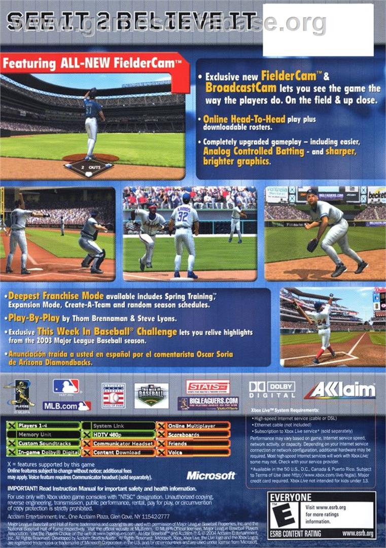 All-Star Baseball 2005 - Microsoft Xbox - Artwork - Box Back