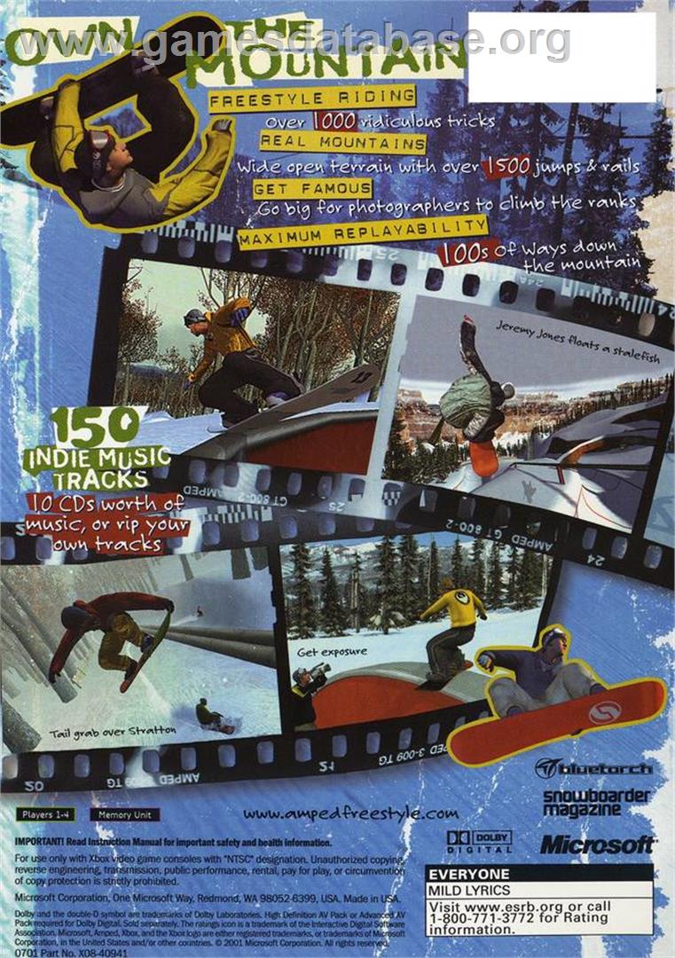 Amped: Freestyle Snowboarding - Microsoft Xbox - Artwork - Box Back