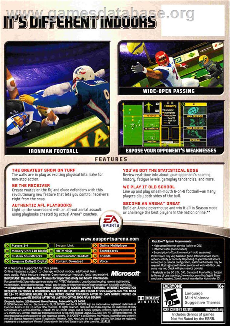 Arena Football - Microsoft Xbox - Artwork - Box Back