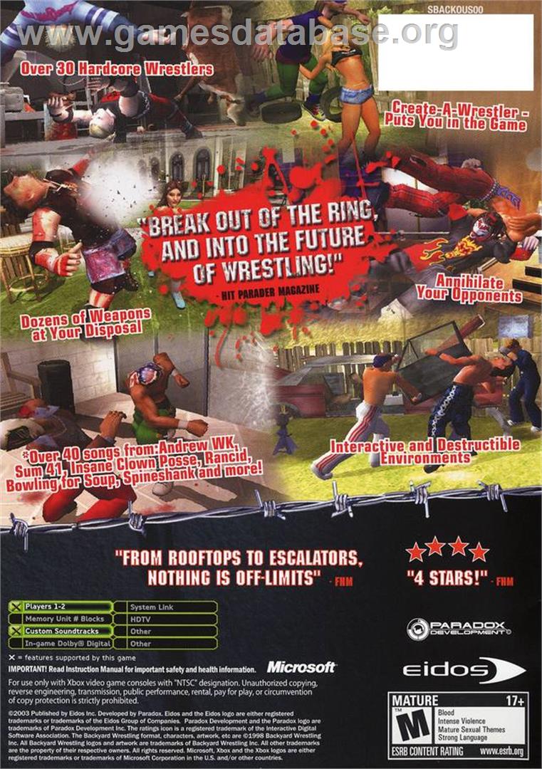 Backyard Wrestling: Don't Try This at Home - Microsoft Xbox - Artwork - Box Back