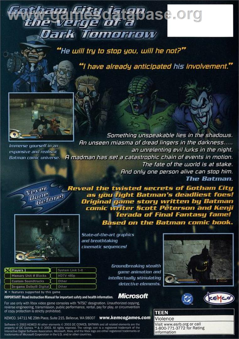 Batman: Dark Tomorrow - Microsoft Xbox - Artwork - Box Back