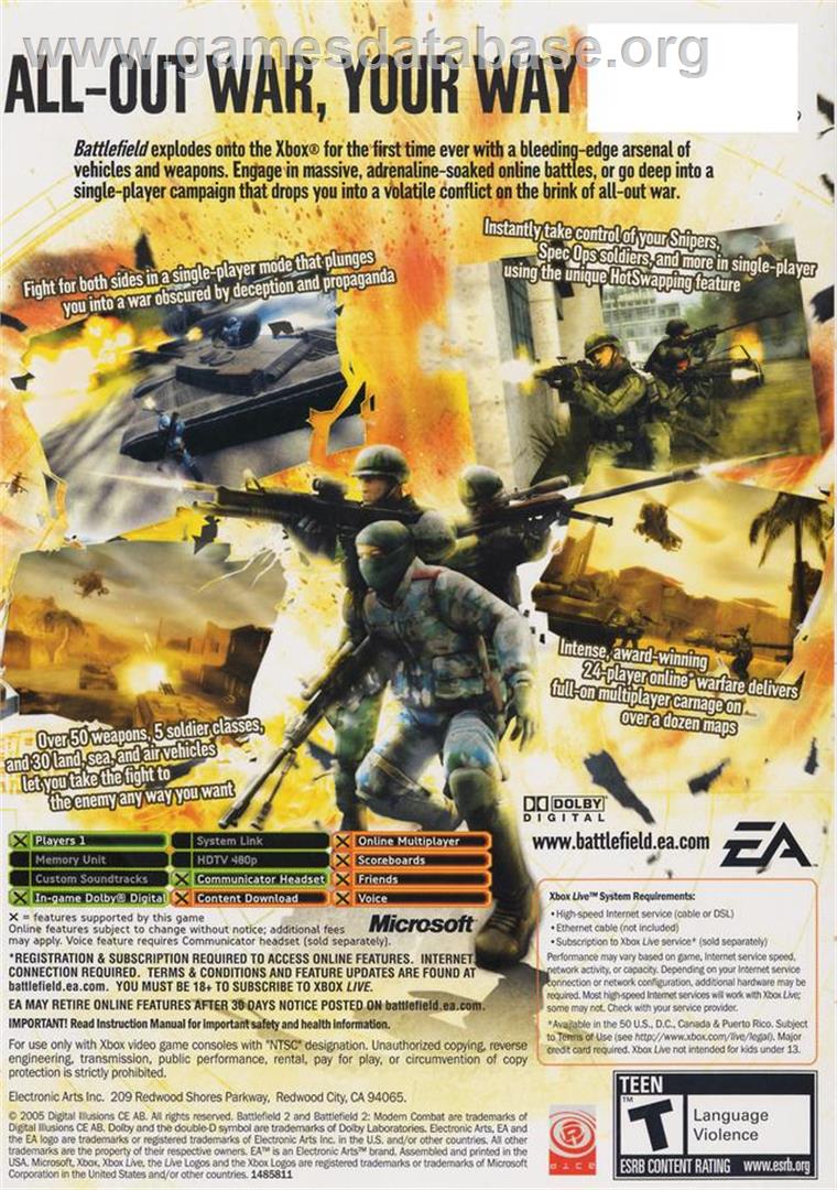 Battlefield 2: Modern Combat - Microsoft Xbox - Artwork - Box Back