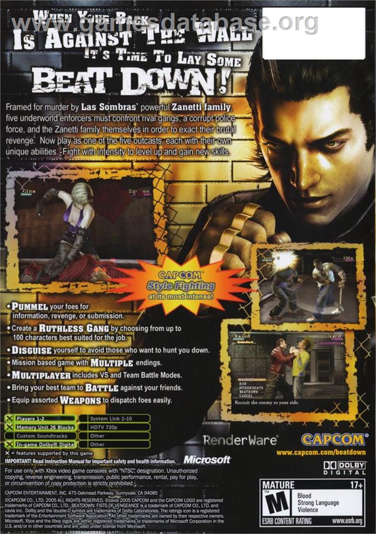 Beat Down: Fists of Vengeance - Microsoft Xbox - Artwork - Box Back