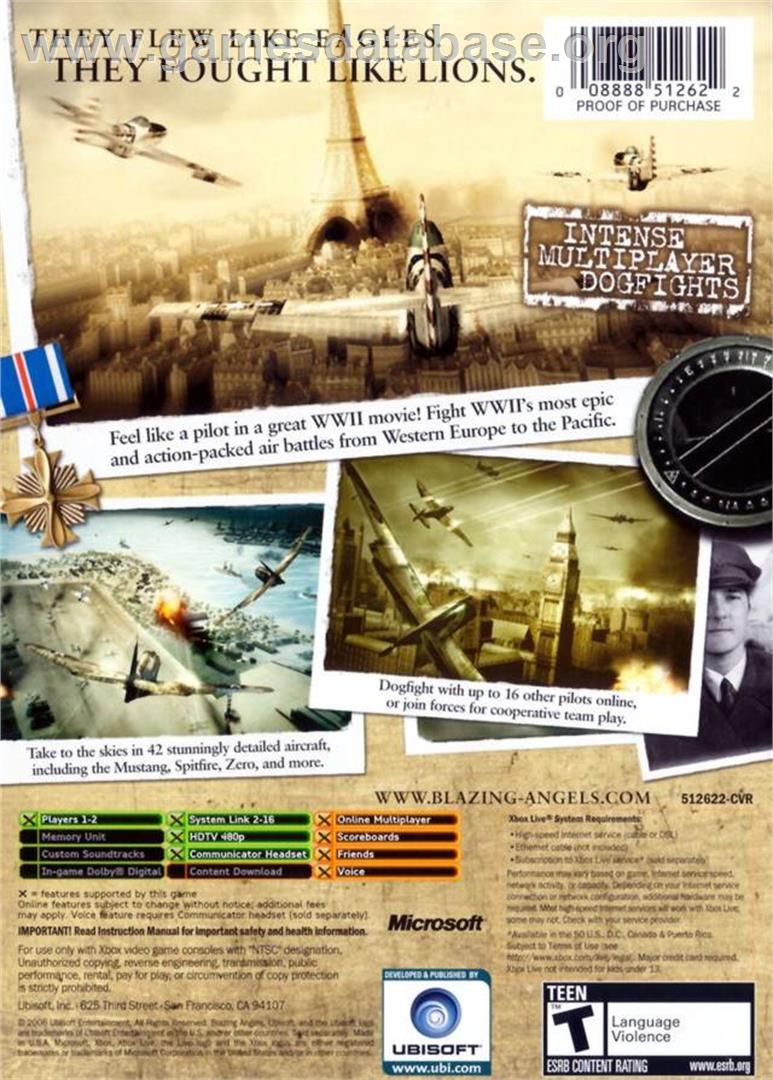 Blazing Angels: Squadrons of WWII - Microsoft Xbox - Artwork - Box Back