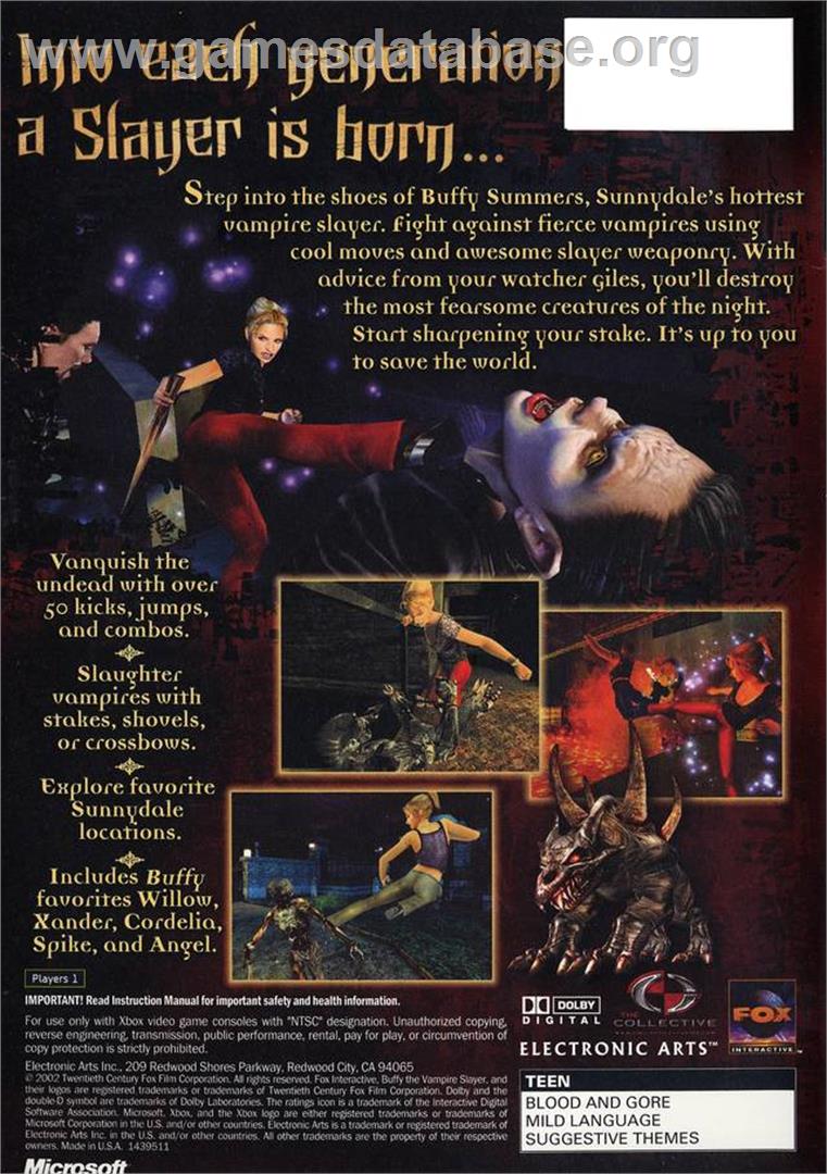 Buffy the Vampire Slayer - Microsoft Xbox - Artwork - Box Back