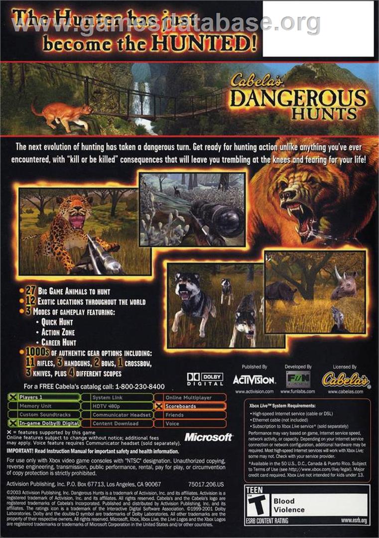 Cabela's Dangerous Hunts - Microsoft Xbox - Artwork - Box Back