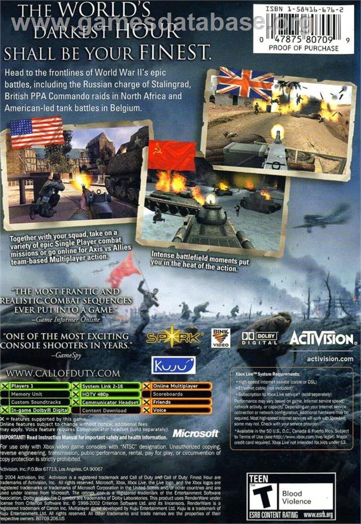 Call of Duty: Finest Hour - Microsoft Xbox - Artwork - Box Back