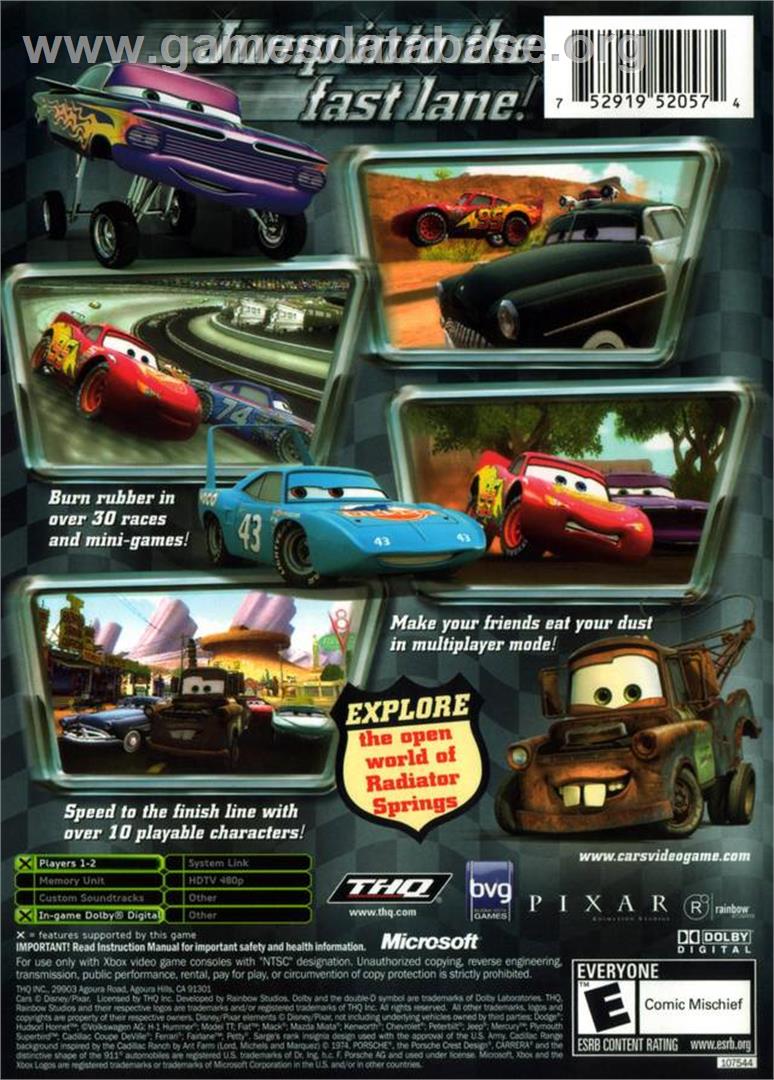 Cars - Microsoft Xbox - Artwork - Box Back