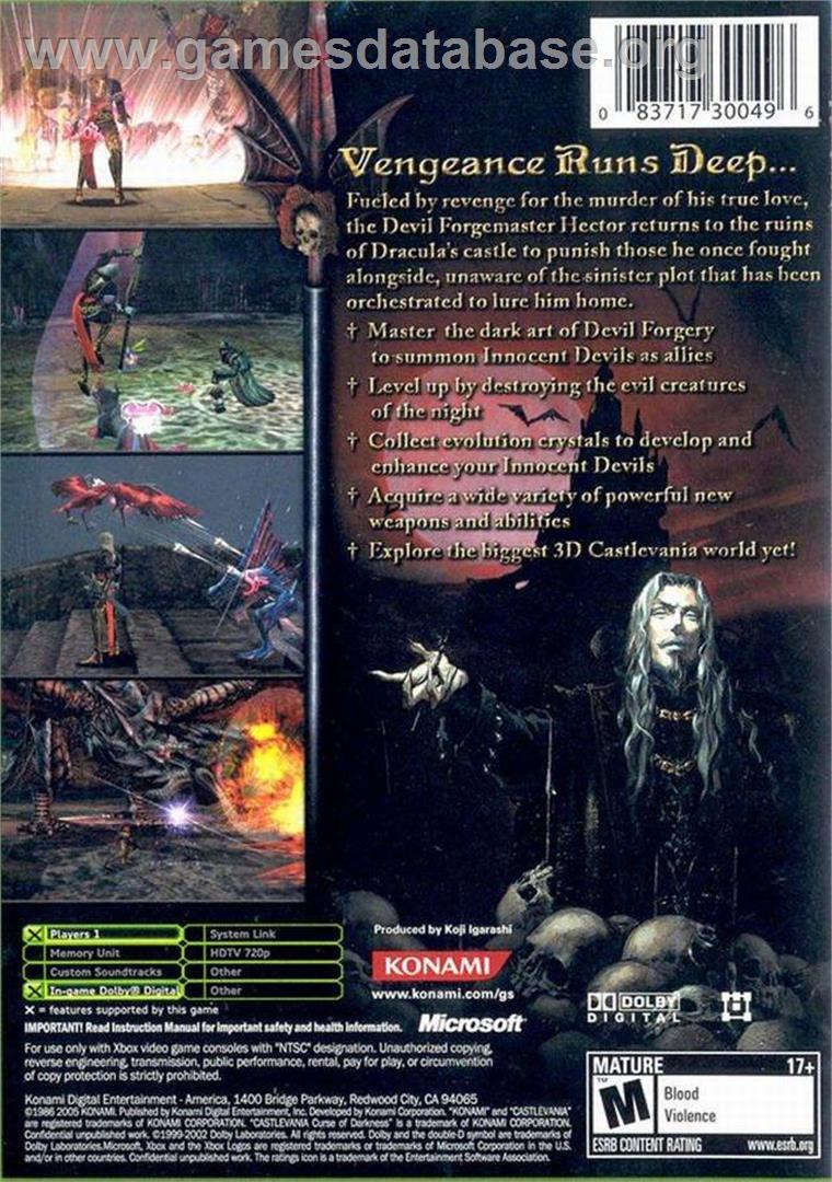 Castlevania: Curse of Darkness - Microsoft Xbox - Artwork - Box Back