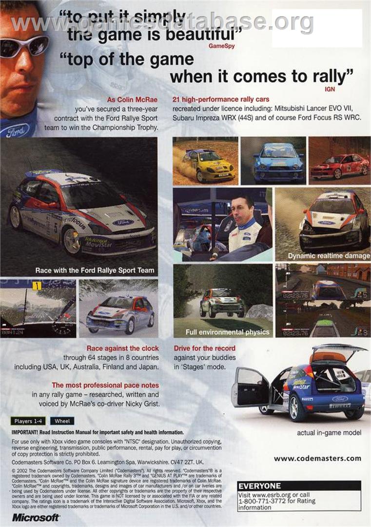 Colin McRae Rally 3 - Microsoft Xbox - Artwork - Box Back