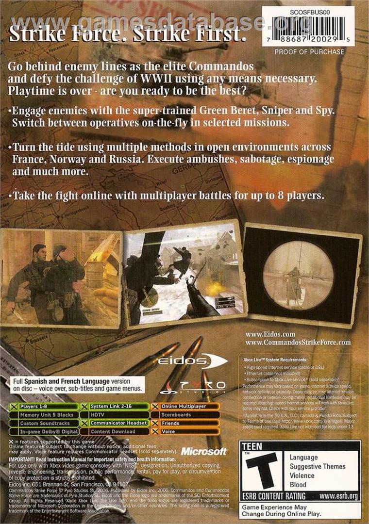 Commandos: Strike Force - Microsoft Xbox - Artwork - Box Back