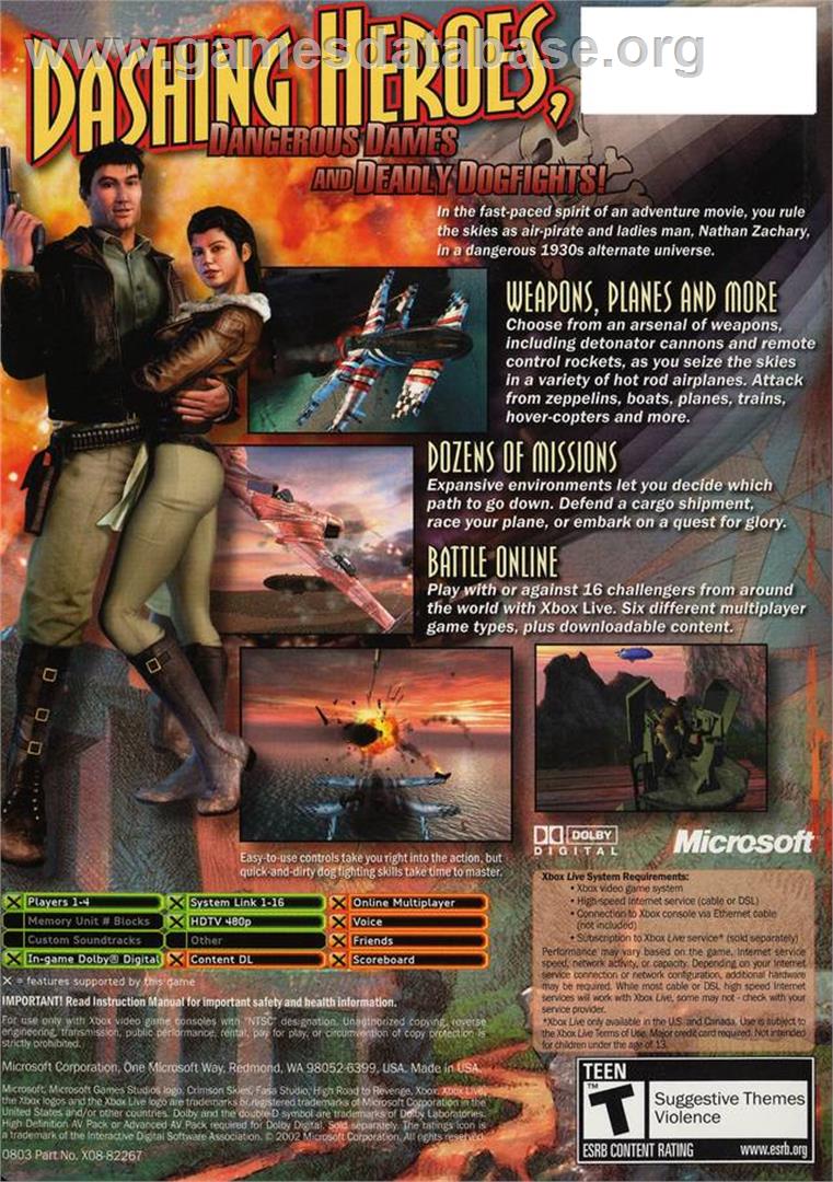Crimson Skies: High Road to Revenge - Microsoft Xbox - Artwork - Box Back