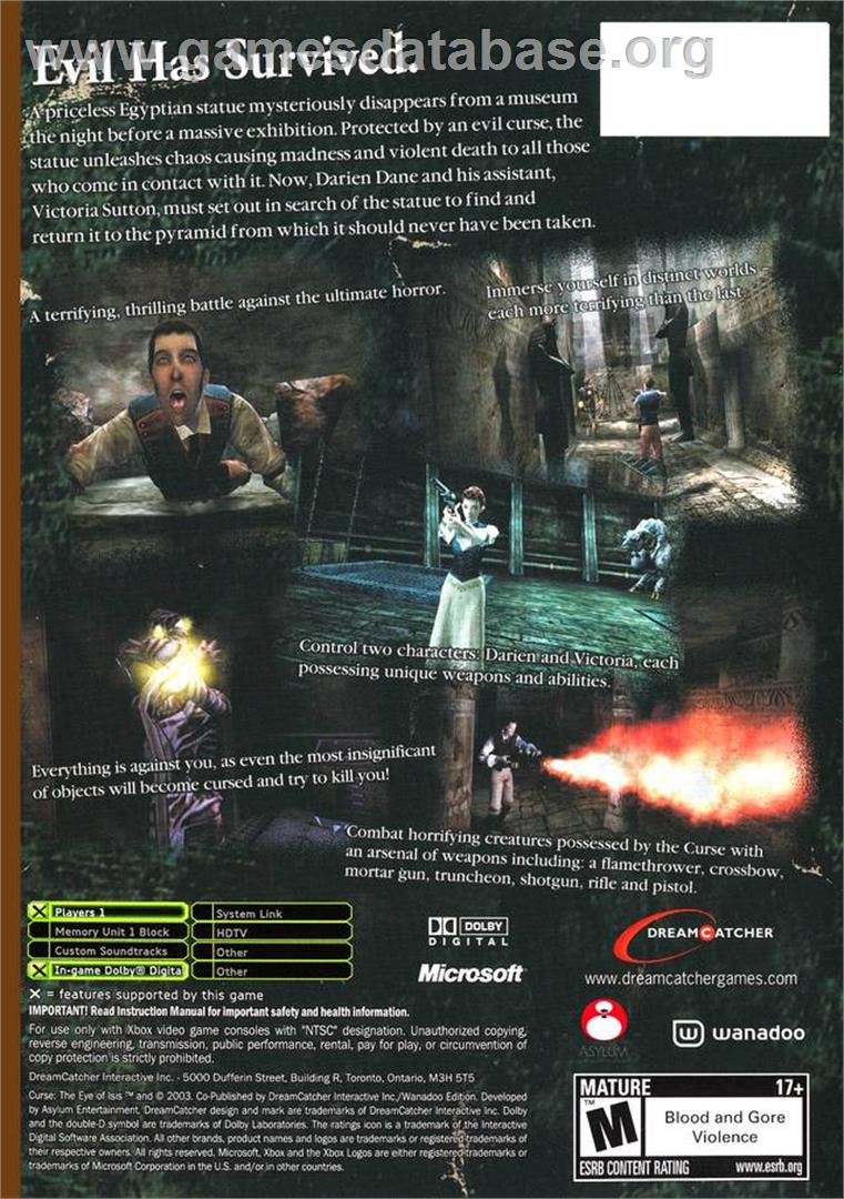 Curse: The Eye of Isis - Microsoft Xbox - Artwork - Box Back