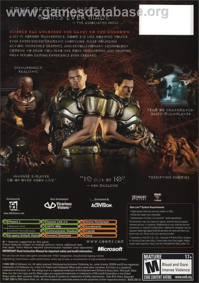 DOOM³ (Limited Collector's Edition) - Microsoft Xbox - Artwork - Box Back